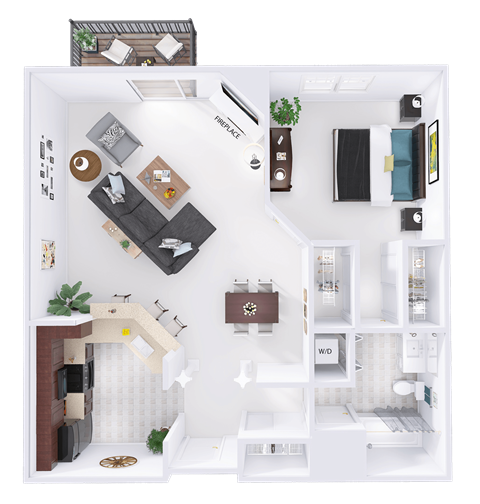 Floor plan for 1 bed, 1 bath, 867 sqft